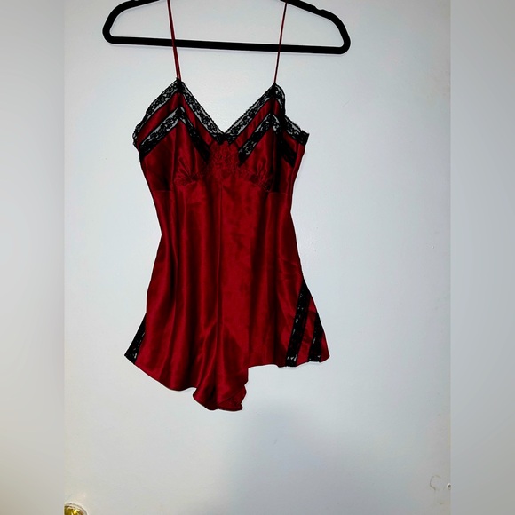 Vintage Victoria’s Secret Gold Label Satin Romper Bodysuit Teddy Burgundy Lace - Picture 2 of 10